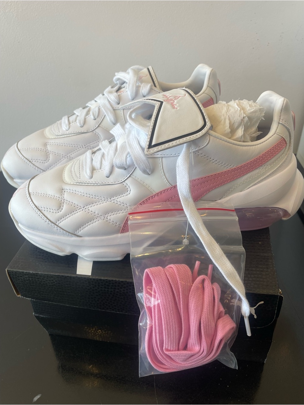 Women size 8 White and Pink Athletic Sneakers - Brand: Puma collab with bby phat